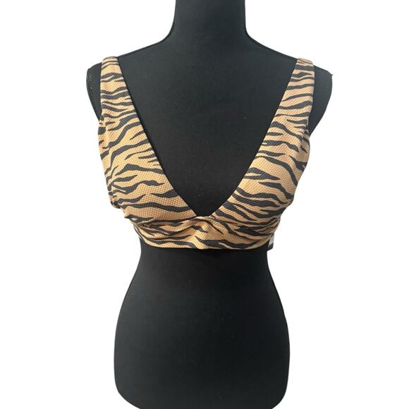 NWT! Aerie Pique Triangle Bikini Top Brown Black Animal Print - Size L - Picture 5 of 10
